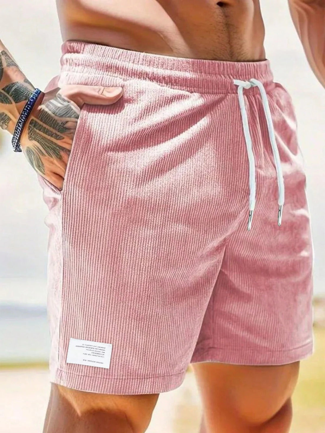 Kurze Cordhose für Herren aus 100 % Polyester mit leichtem Stretch für Freizeit und Zuhause – bequeme Passform, S bis 2XL, 10 Farben