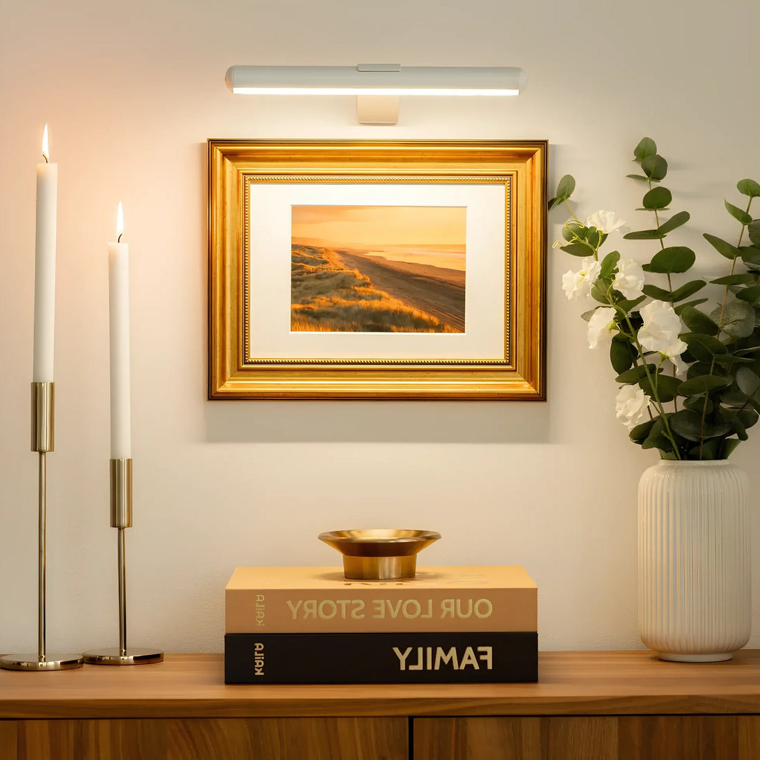 Kabellose LED-Bilderleuchte mit Akku für Gemälde, Fotos und Wanddeko – 360° drehbarer Kopf, stufenlos dimmbar, USB-Laden, 3 Farben