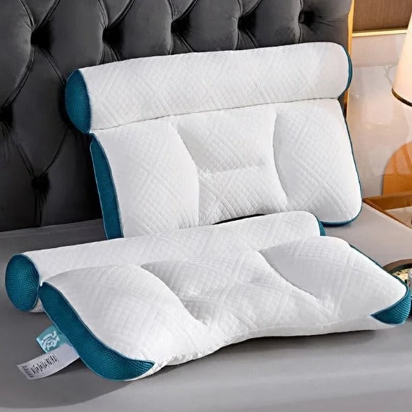 Ergonomisches Nackenstützkissen mit Memory-Schaum und Gänsedaunen für Seiten-, Rücken- und Bauchschläfer – atmungsaktiv, Blau oder Grau