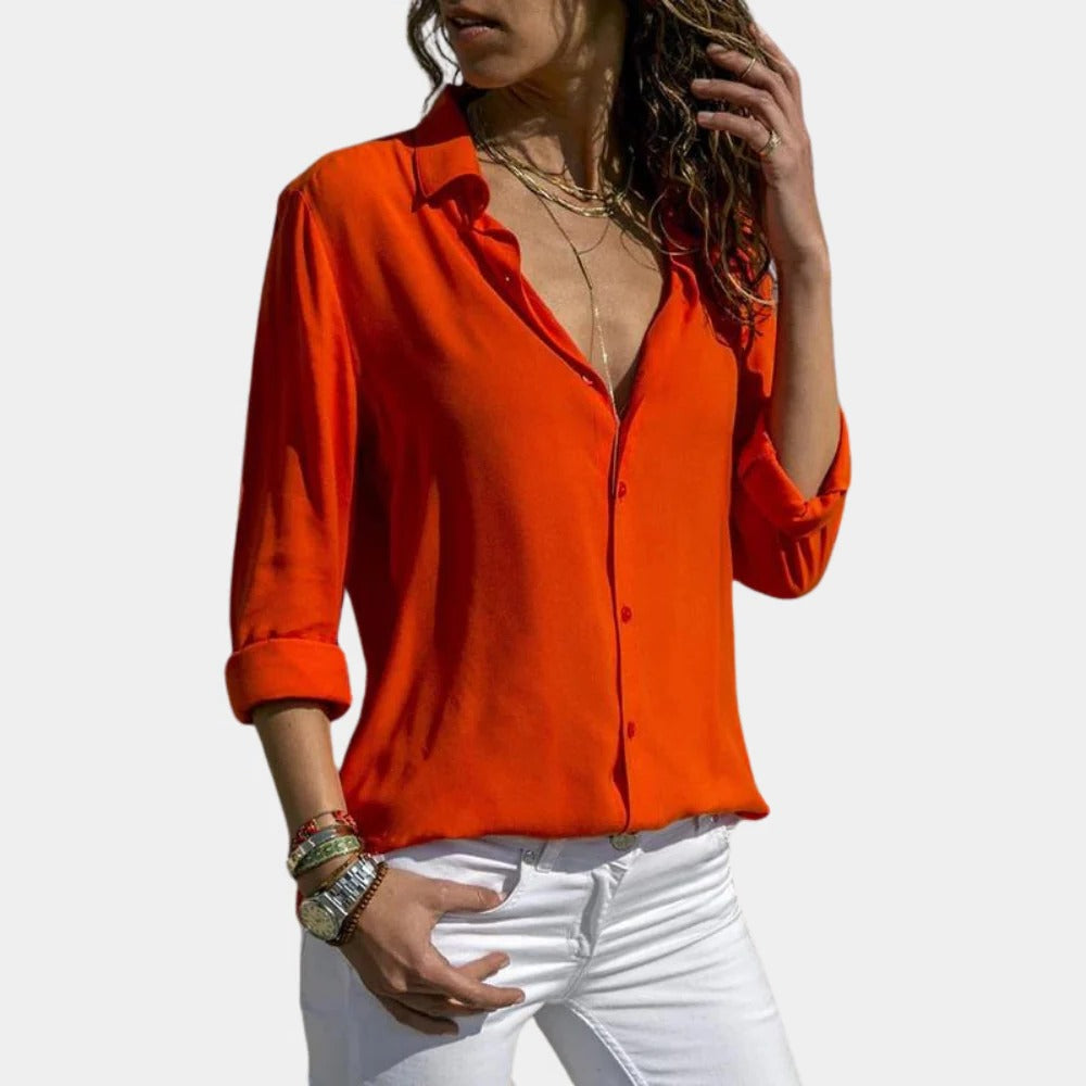 Langarm-Hemdbluse für Damen mit Hemdkragen und durchgehender Knopfleiste für Alltag und Anlässe – leichte Baumwolle, S bis 3XL, 5 Farben