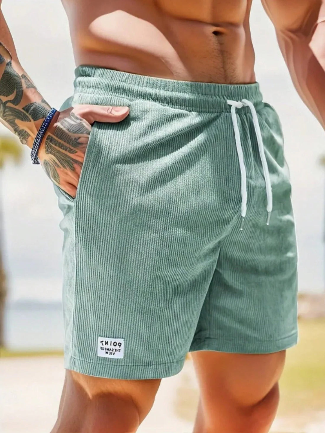 Kurze Cordhose für Herren aus 100 % Polyester mit leichtem Stretch für Freizeit und Zuhause – bequeme Passform, S bis 2XL, 10 Farben