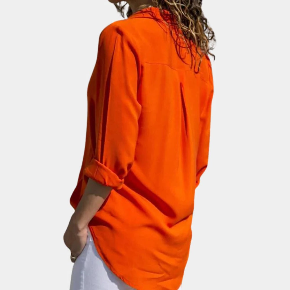 Langarm-Hemdbluse für Damen mit Hemdkragen und durchgehender Knopfleiste für Alltag und Anlässe – leichte Baumwolle, S bis 3XL, 5 Farben