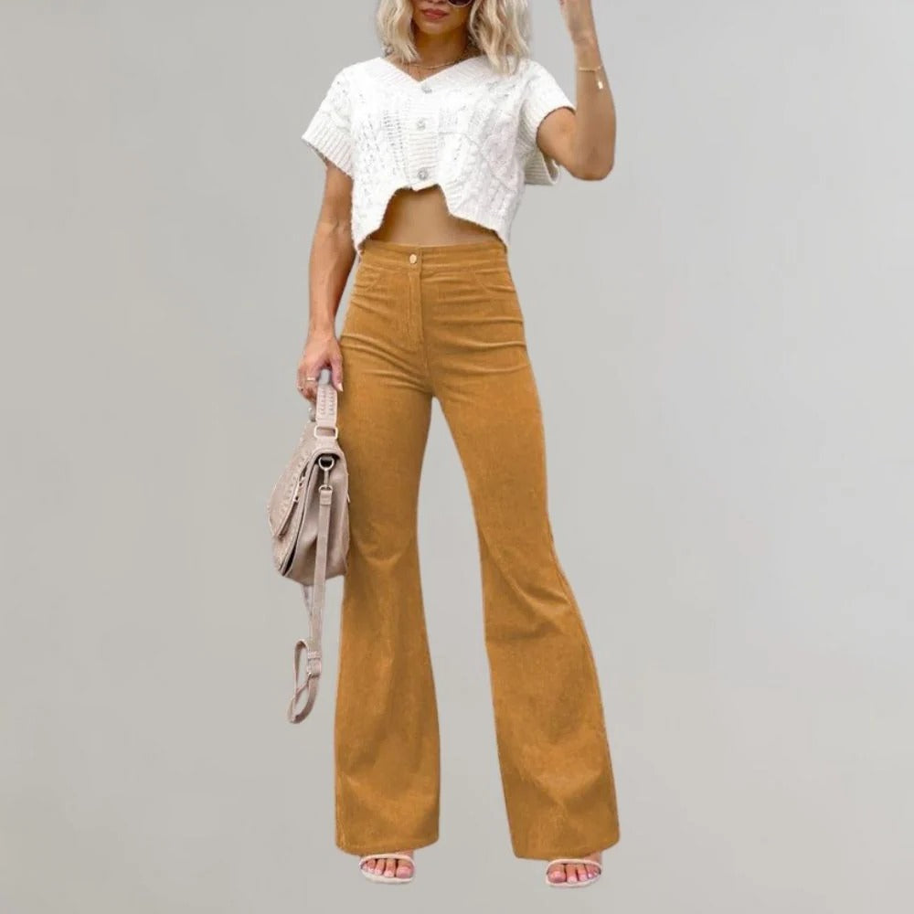Ausgestellte Cordhose für Damen im Schlaghosen-Schnitt für Büro, Alltag und Wochenende – weicher Cord, atmungsaktiv, S bis 3XL, 6 Farben