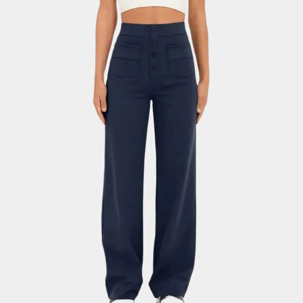 High-Waist-Hose für Damen für Büro, Alltag und Wochenende – hoher Bund, eleganter Schnitt, atmungsaktiver Stoff, S bis XL, 4 Farben