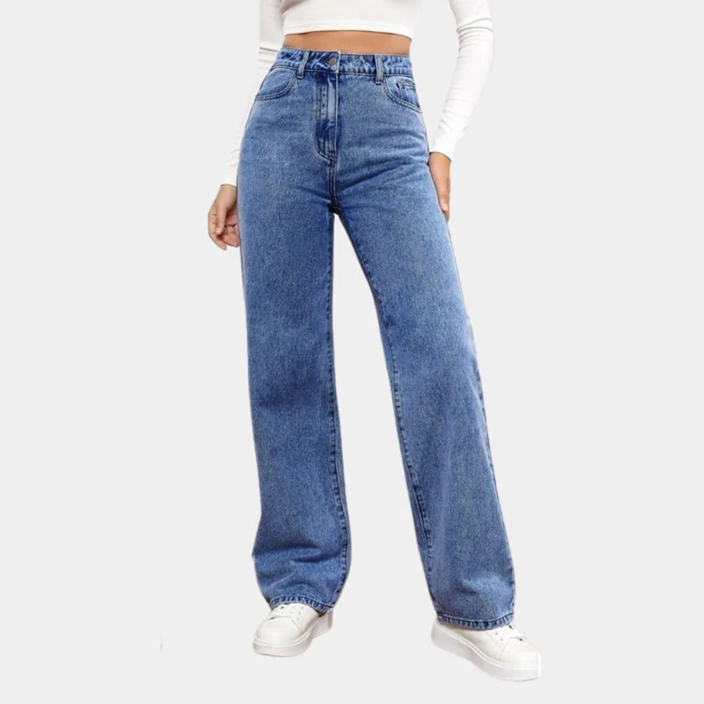 Damen-Jeans mit hoher Taille aus Stretch-Denim für Alltag, Büro und Freizeit – lange Beinlänge, US 2 bis 10, Dunkelblau, Hellblau, Schwarz