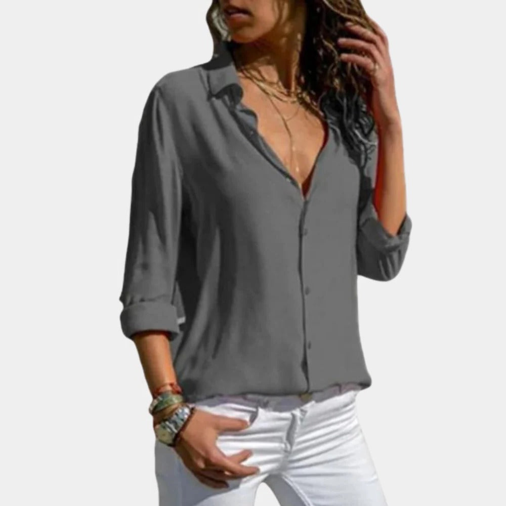 Langarm-Hemdbluse für Damen mit Hemdkragen und durchgehender Knopfleiste für Alltag und Anlässe – leichte Baumwolle, S bis 3XL, 5 Farben