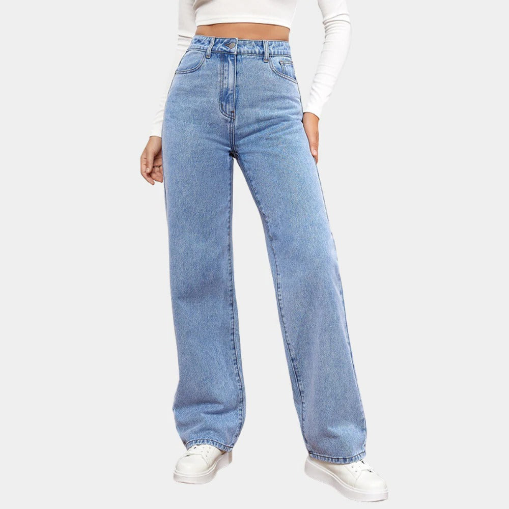 Damen-Jeans mit hoher Taille aus Stretch-Denim für Alltag, Büro und Freizeit – lange Beinlänge, US 2 bis 10, Dunkelblau, Hellblau, Schwarz