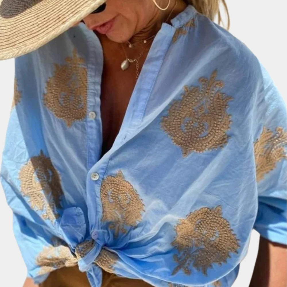 Langarm-Bluse mit Print für Damen für Alltag und schicke Anlässe – weicher, atmungsaktiver Stoff, zu Rock oder Jeans, S bis 3XL, 3 Farben