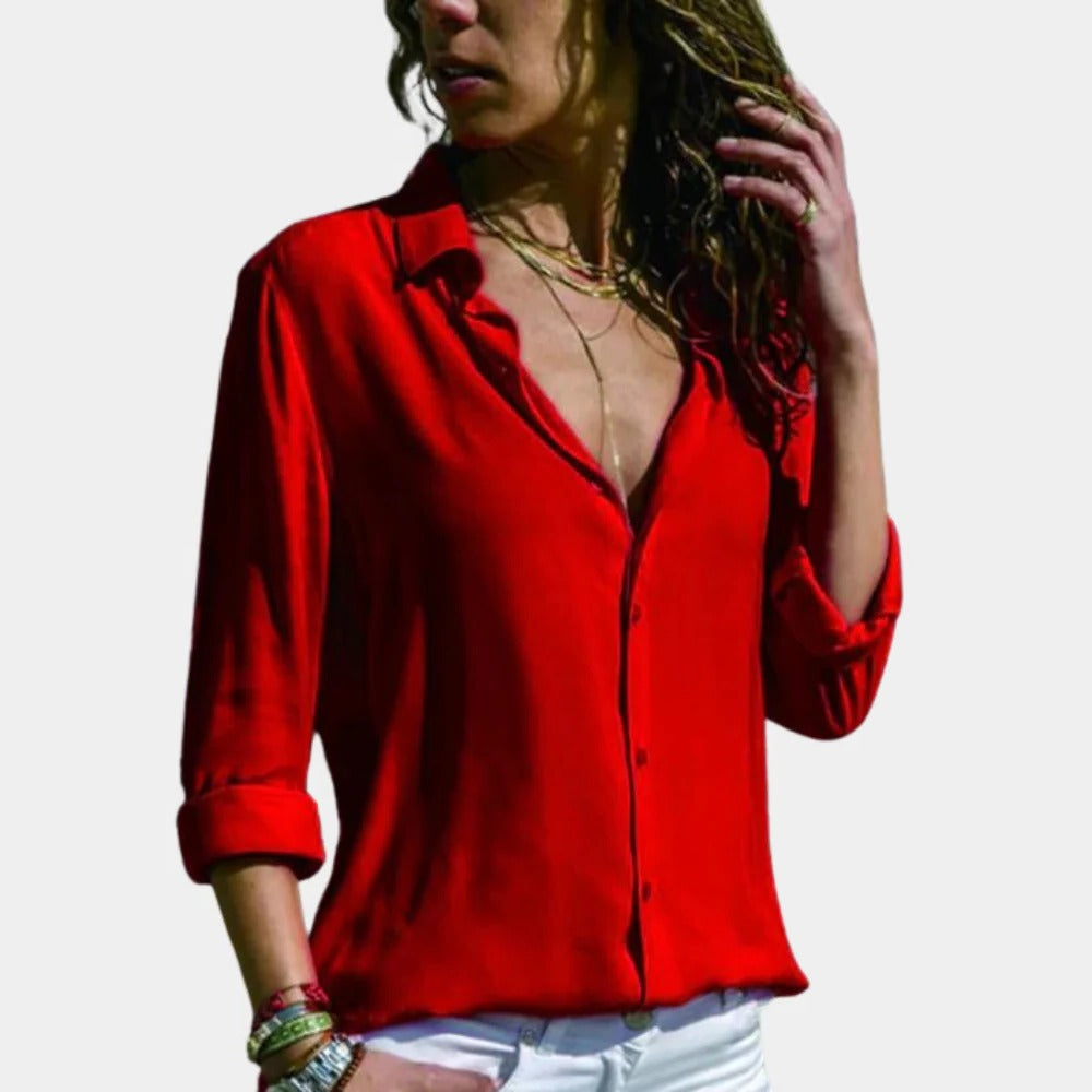 Langarm-Hemdbluse für Damen mit Hemdkragen und durchgehender Knopfleiste für Alltag und Anlässe – leichte Baumwolle, S bis 3XL, 5 Farben