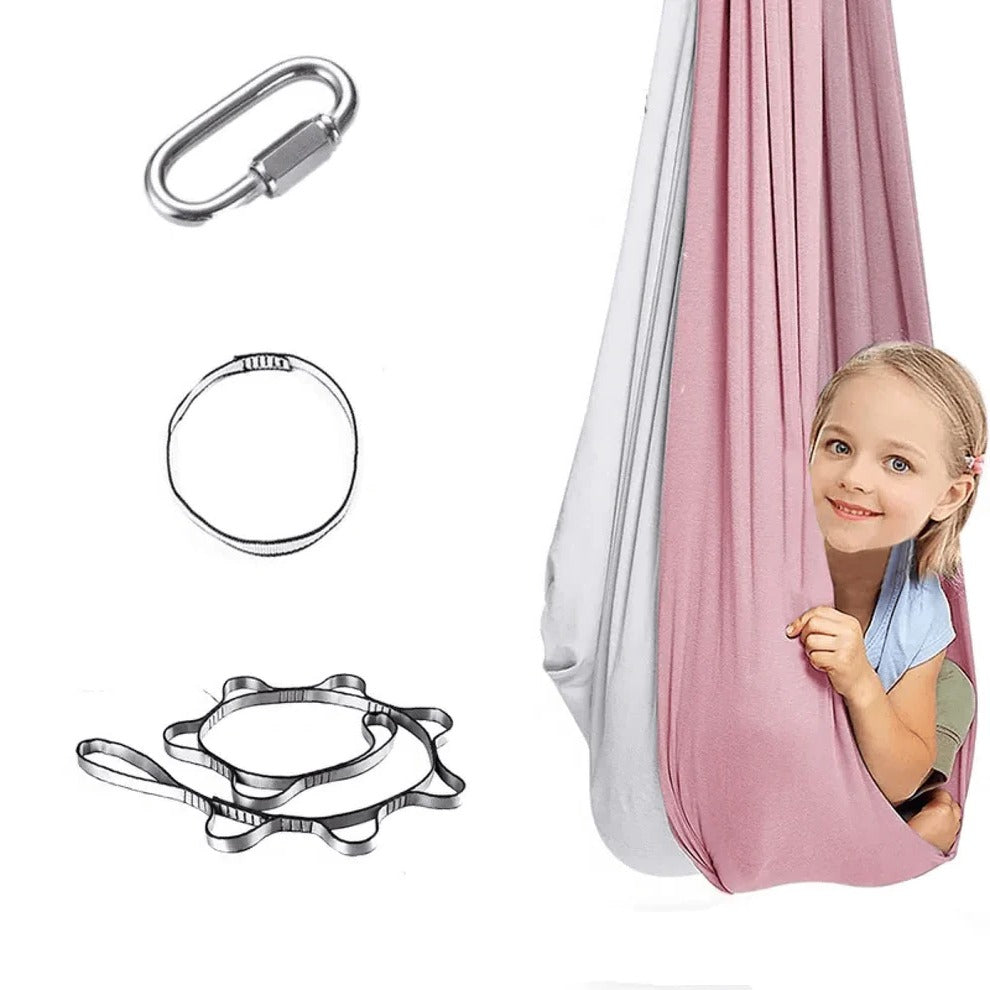 Sensorische Hängeschaukel aus verstärktem Stoff für drinnen und draußen – 100 × 280 oder 150 × 280 cm, bis 300 kg, mit Verlängerungsgurt, 4 Farben