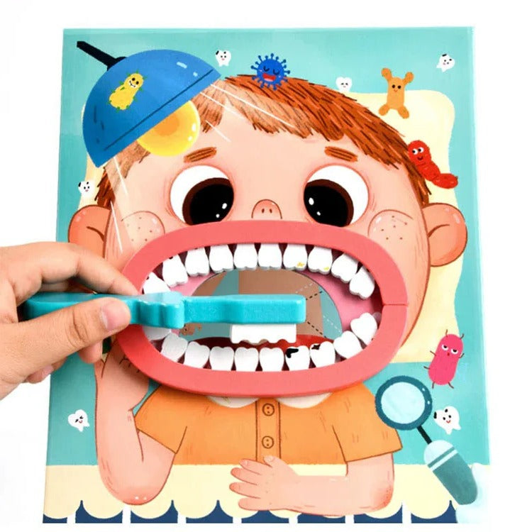Zahnarzt-Rollenspielset für Kinder mit großem Gebiss zum Zähneputzen im Kinderzimmer – Spielset in Box, Blau erweitert oder Rosa Basis
