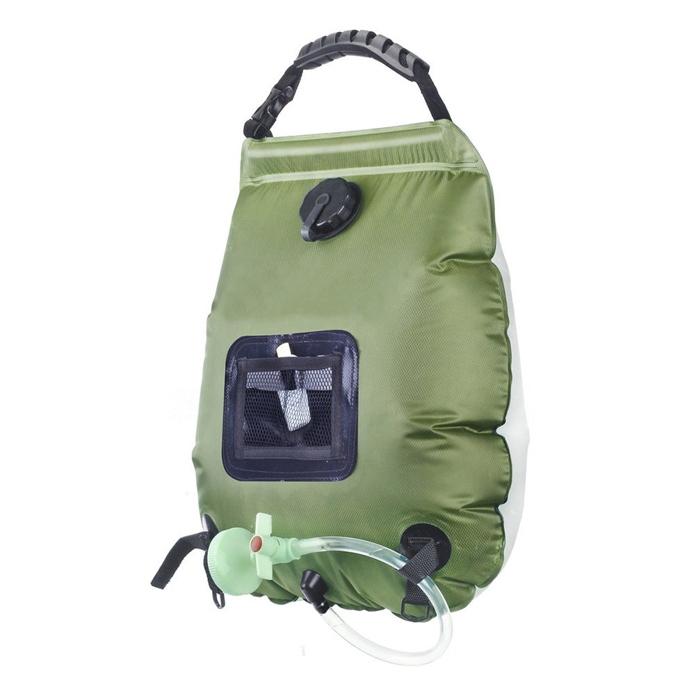 Solar-Campingdusche mit 20-Liter-Wassersack für Camping, Trekking und Wandern – erwärmt auf bis zu 45 °C, Temperaturanzeige, PVC