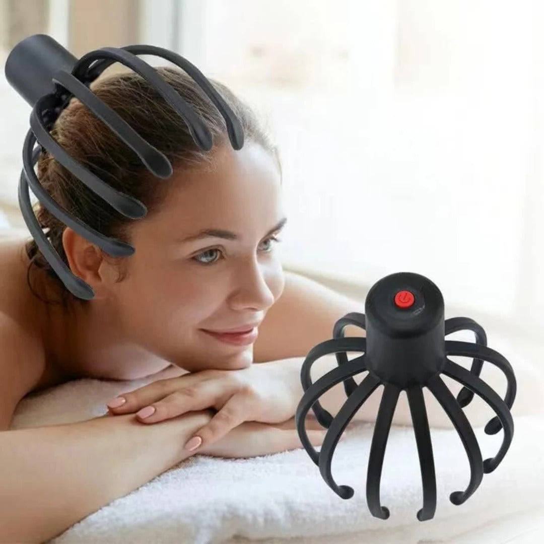 Elektrisches Kopfmassagegerät in Oktopus-Form für die Kopfhaut zu Hause, im Büro und unterwegs – 360°-Massage, 3 Stufen, USB-Ladung, kompakt
