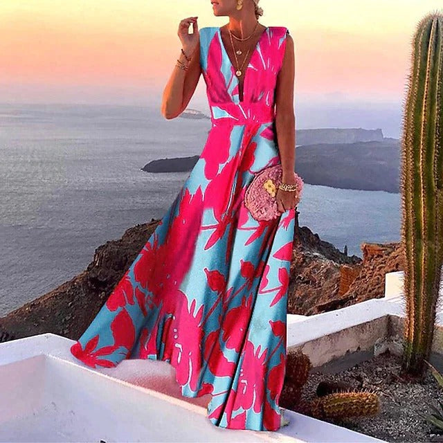 Ärmelloses Maxikleid mit V-Ausschnitt und tailliertem Schnitt für Urlaub, Alltag und Anlässe – atmungsaktiv, S bis 3XL, 4 Farben