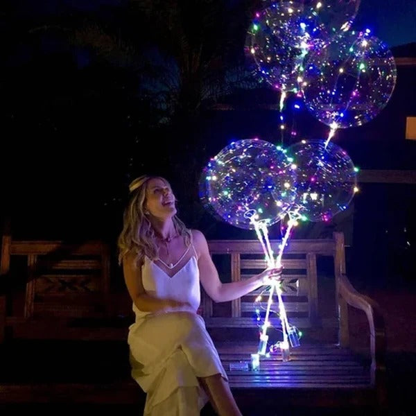 LED-Ballons mit Lichterkette und Haltestab für Geburtstag, Hochzeit, Gartenparty und Silvester – transparent, wiederverwendbar, 4 Lichtfarben
