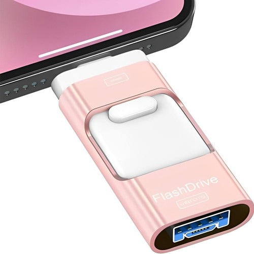4-in-1-USB-Stick mit 32 GB für Smartphone, Tablet und PC – Lightning, USB-C, Micro-USB und USB-A, Datensicherung für Fotos und Videos, 4 Farben