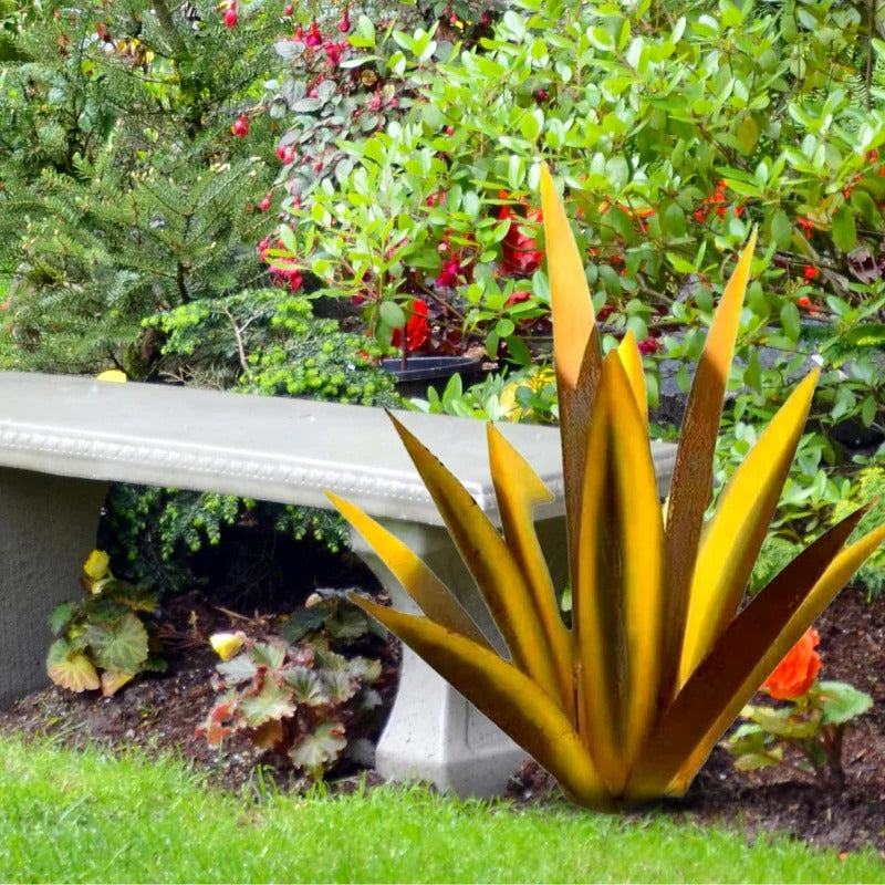 Deko-Agave aus Metall für Garten, Terrasse und Wohnraum – handgefertigt in Rost-Optik mit Farbakzenten, wetterfest beschichtet, 7 Farben