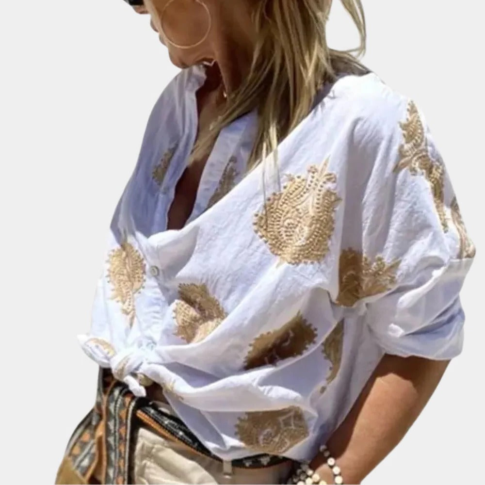 Langarm-Bluse mit Print für Damen für Alltag und schicke Anlässe – weicher, atmungsaktiver Stoff, zu Rock oder Jeans, S bis 3XL, 3 Farben