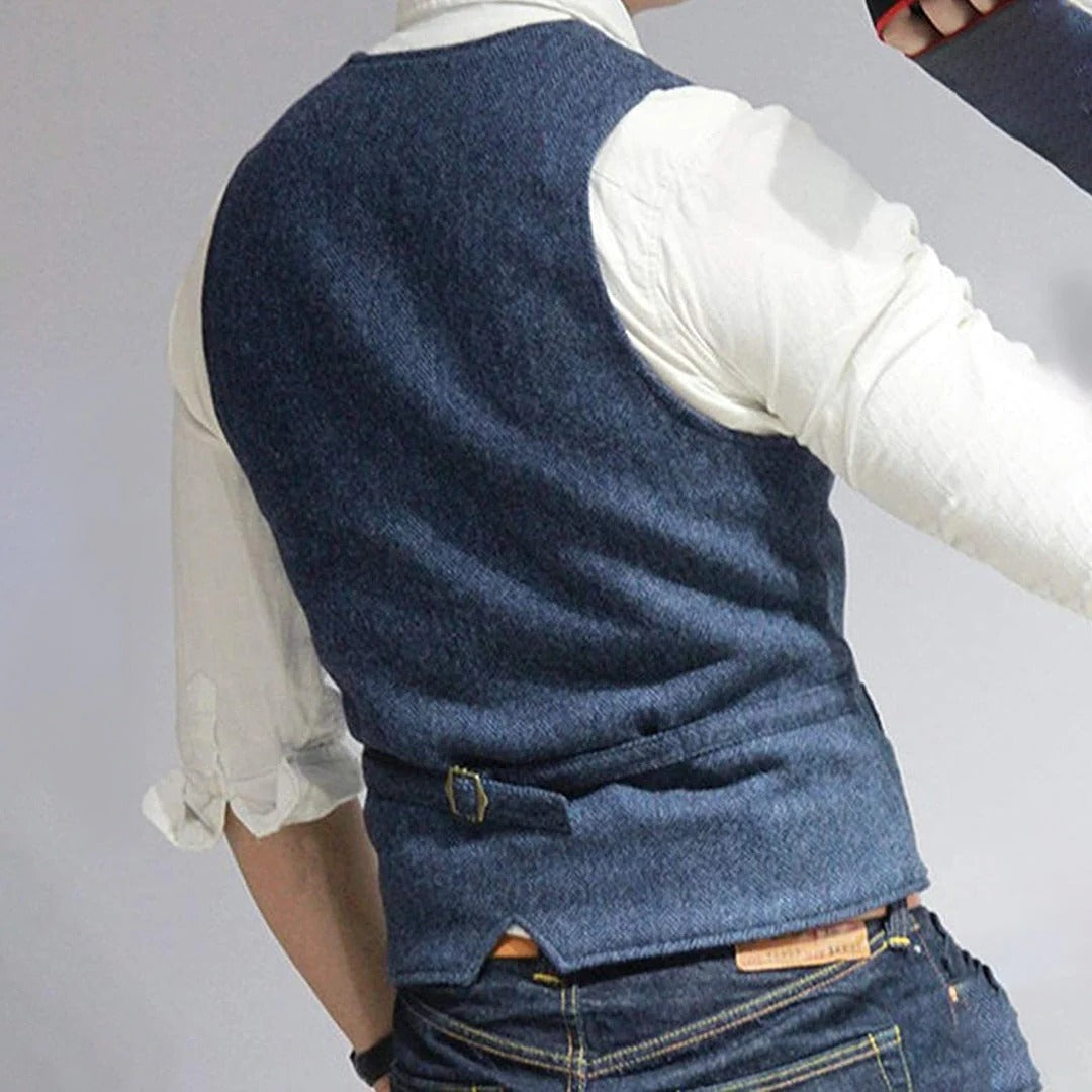 Herrenweste aus Wollmischung mit Knopfleiste und Taschen über dem Hemd oder unter der Jacke – 20 % Wolle, 80 % Polyester, XS bis 3XL, 7 Farben