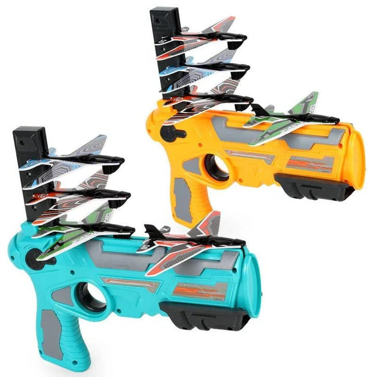 Flugzeug-Startset mit Startvorrichtung für Kinder für Garten, Park und Strand – Gleiter-Spielzeug, Gelb oder Blau