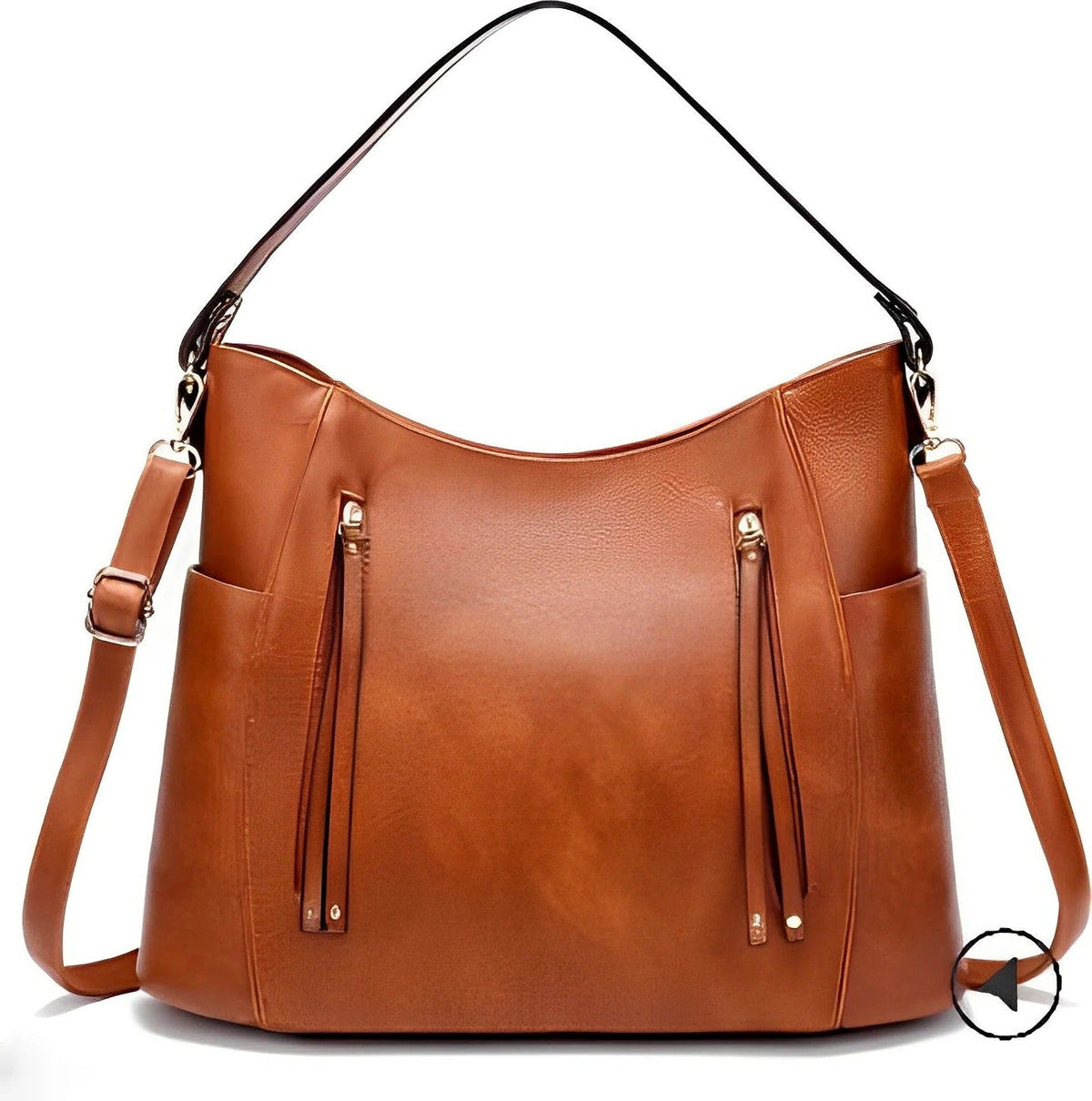 Damen-Schultertasche aus Echtleder im Vintage-Stil mit Henkel und abnehmbarem Schultergurt für den Alltag – 36 × 26 × 14 cm, Reißverschlusstaschen