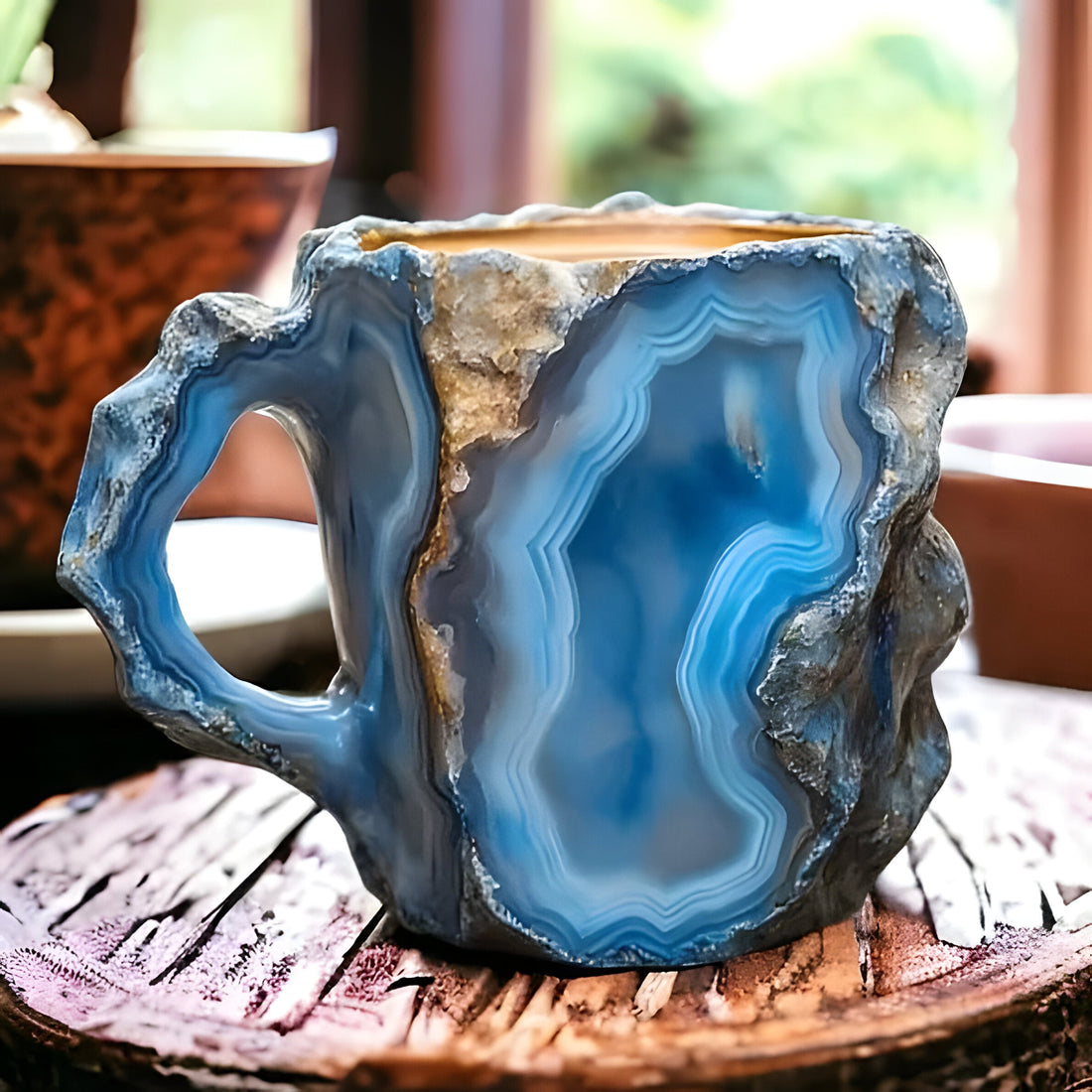 Kaffeetasse in Mineralkristall-Optik aus Kunstharz für Kaffee und Tee im Alltag – spülmaschinengeeignet, ergonomischer Henkel, in 12 Farben
