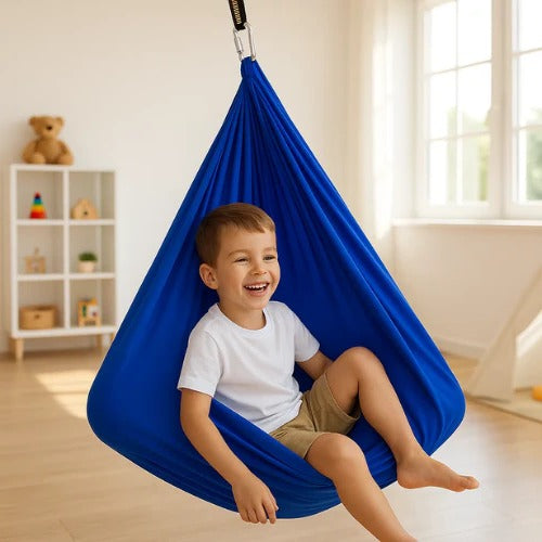 Sensorische Hängeschaukel aus verstärktem Stoff für drinnen und draußen – 100 × 280 oder 150 × 280 cm, bis 300 kg, mit Verlängerungsgurt, 4 Farben
