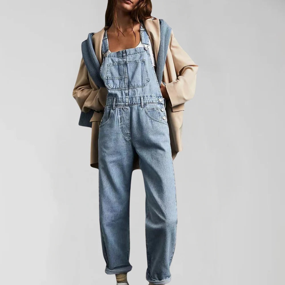 Jeans-Latzhose für Damen mit Trägern und lockerem Bein für Alltag, Arbeit und Freizeit – weicher, robuster Stoff, XS bis XL, 4 Farben