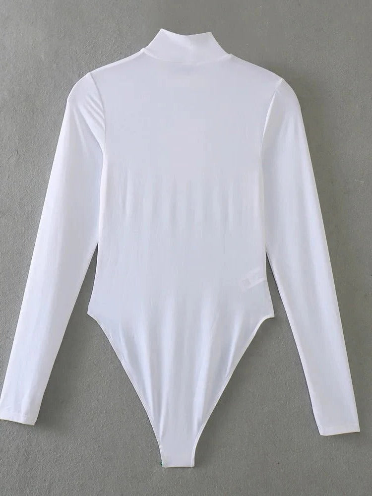 Langarm-Body mit Rollkragen für Damen, solo oder im Lagenlook an kühlen Tagen – enger Sitz, S bis L, in Weiß, Marineblau, Grau oder Schwarz