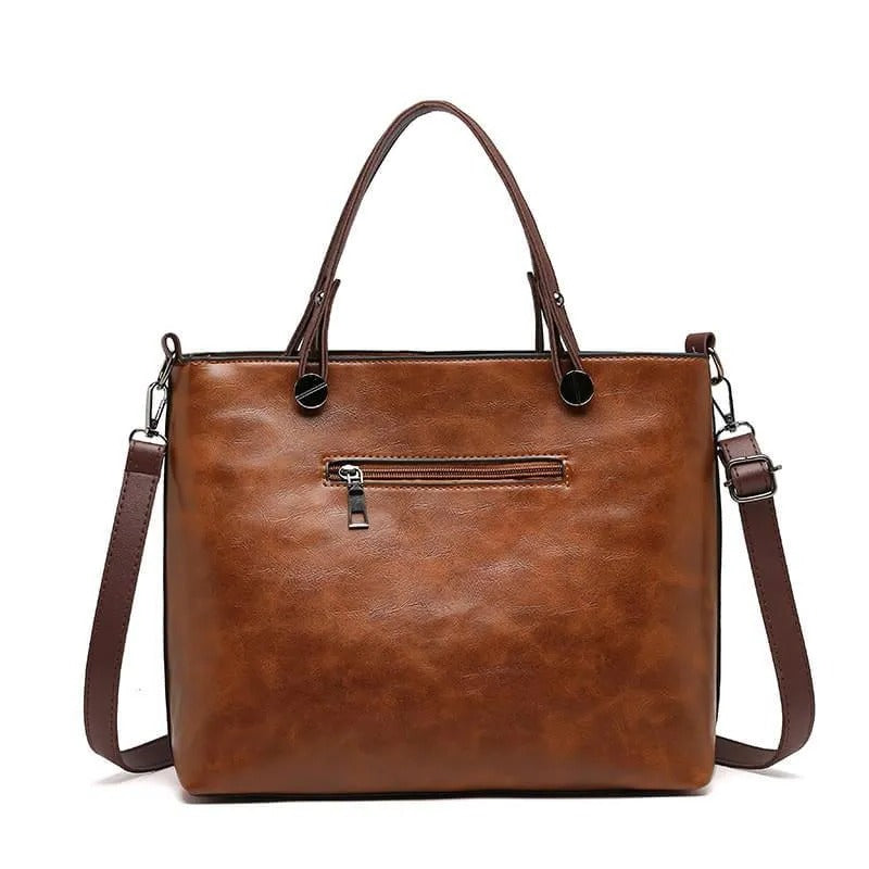 Elegante Handtasche aus Leder für Büro, Alltag und Freizeit im Herbst und Winter – mehrere Reißverschlussfächer, geräumig, Braun, Grau oder Schwarz