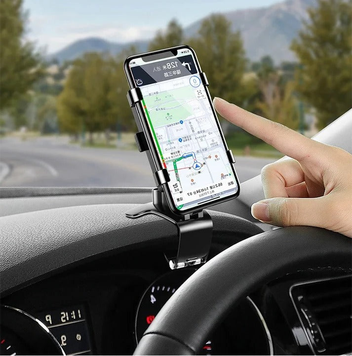 Handyhalterung fürs Auto mit Klemme für das Armaturenbrett für Navigation, Freisprechen und Musik – ohne Kleben, drehbar, um 180° schwenkbar