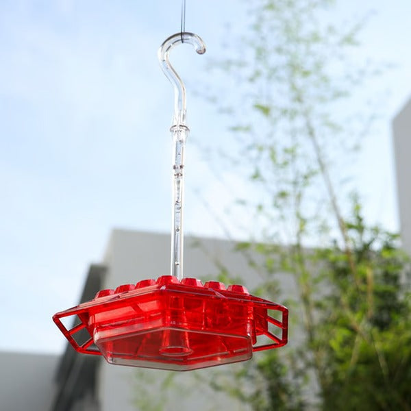 Kolibri-Futterstation mit integriertem Ameisengraben für Garten, Terrasse und Fenster – 30 Trinkstellen, transparent, mit Haken, Rot