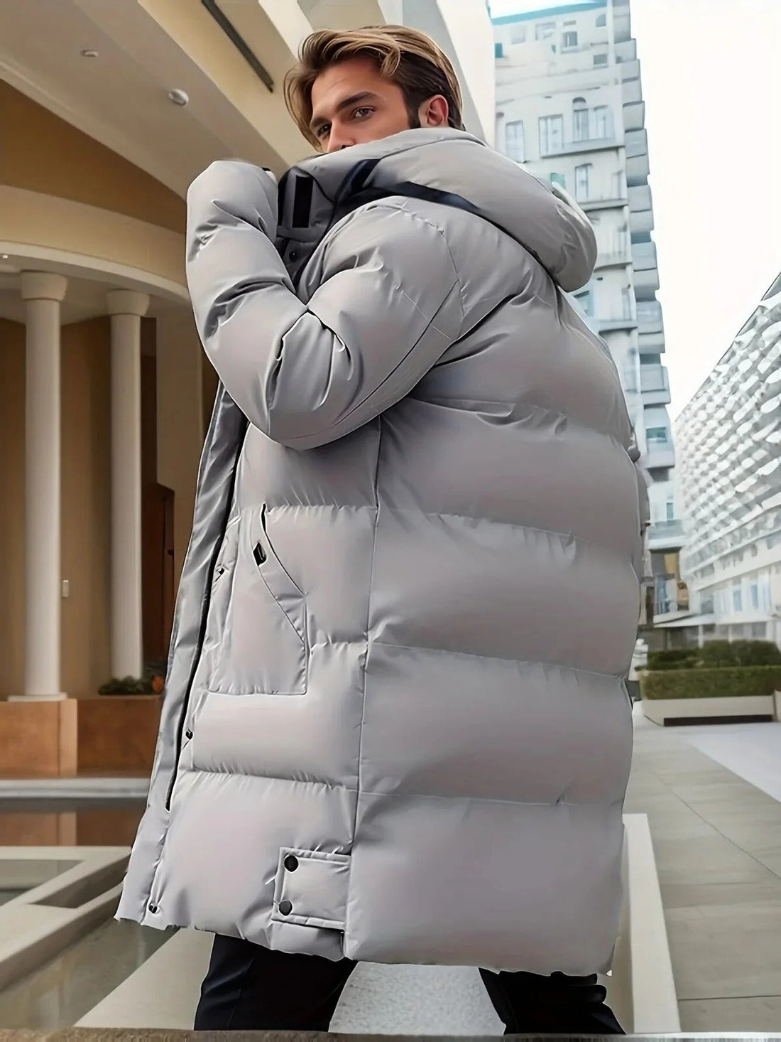 Lange Winterjacke für Herren, wasserdicht und warm gefüttert, mit verstellbarer Kapuze für Arbeitsweg und Spaziergang – XS bis 4XL, 2 Farben