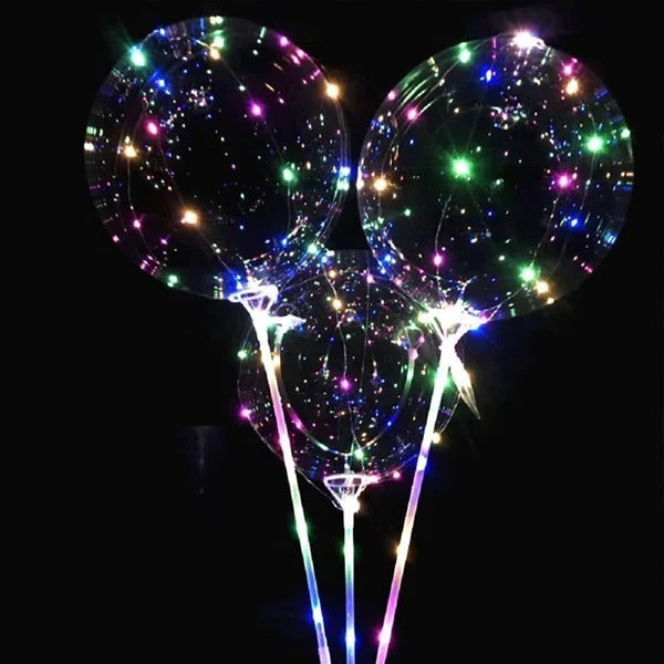 LED-Ballons mit Lichterkette und Haltestab für Geburtstag, Hochzeit, Gartenparty und Silvester – transparent, wiederverwendbar, 4 Lichtfarben