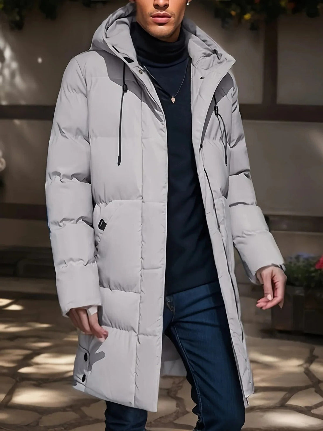 Lange Winterjacke für Herren, wasserdicht und warm gefüttert, mit verstellbarer Kapuze für Arbeitsweg und Spaziergang – XS bis 4XL, 2 Farben