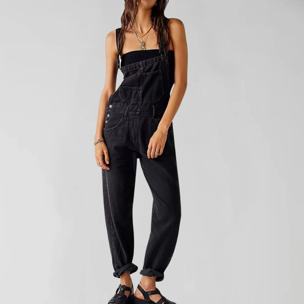 Jeans-Latzhose für Damen mit Trägern und lockerem Bein für Alltag, Arbeit und Freizeit – weicher, robuster Stoff, XS bis XL, 4 Farben