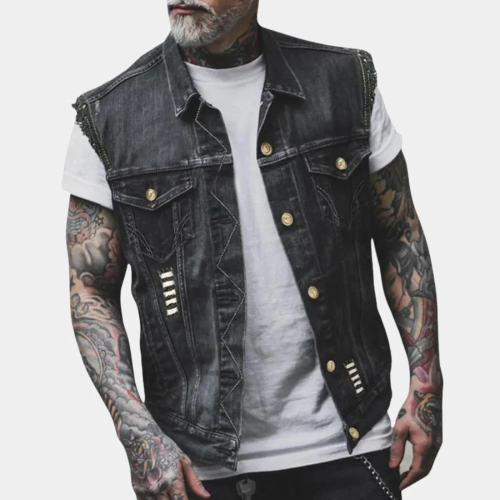 Retro-Jeansweste für Herren im Vintage-Look für Festival, Konzert und Freizeit – ärmellos, Denim, kombinierbar mit Shirt und Hoodie, S bis XL