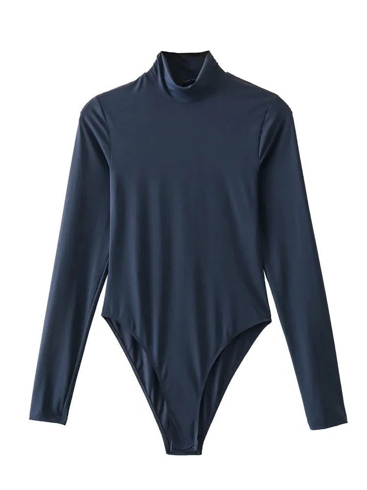 Langarm-Body mit Rollkragen für Damen, solo oder im Lagenlook an kühlen Tagen – enger Sitz, S bis L, in Weiß, Marineblau, Grau oder Schwarz