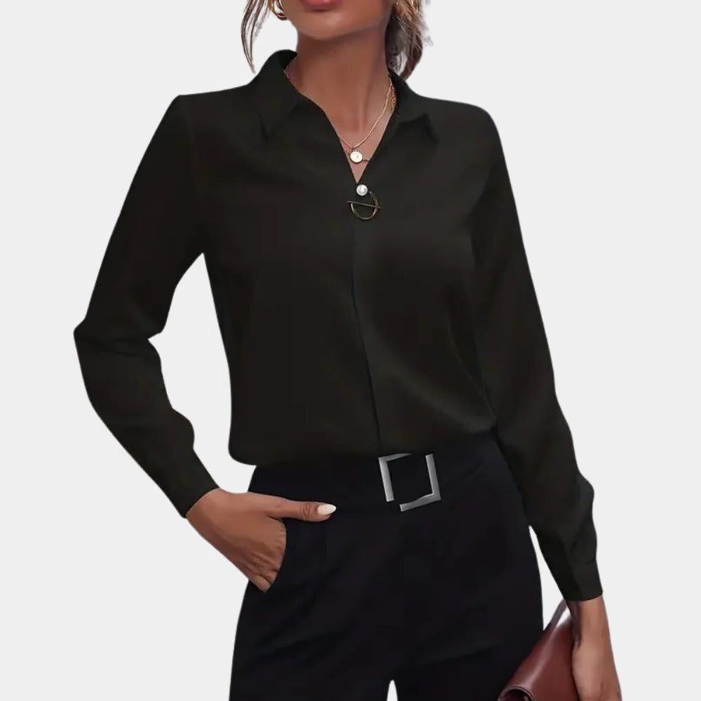 Elegante unifarbene Damenbluse mit klassischem Kragen und Knopfleiste für Büro und Ausgehen – taillierter Schnitt, S bis 2XL, 5 Farben
