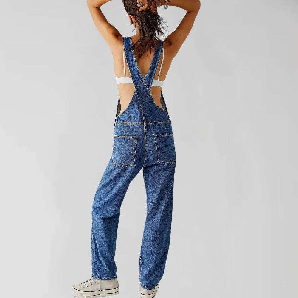 Jeans-Latzhose für Damen mit Trägern und lockerem Bein für Alltag, Arbeit und Freizeit – weicher, robuster Stoff, XS bis XL, 4 Farben