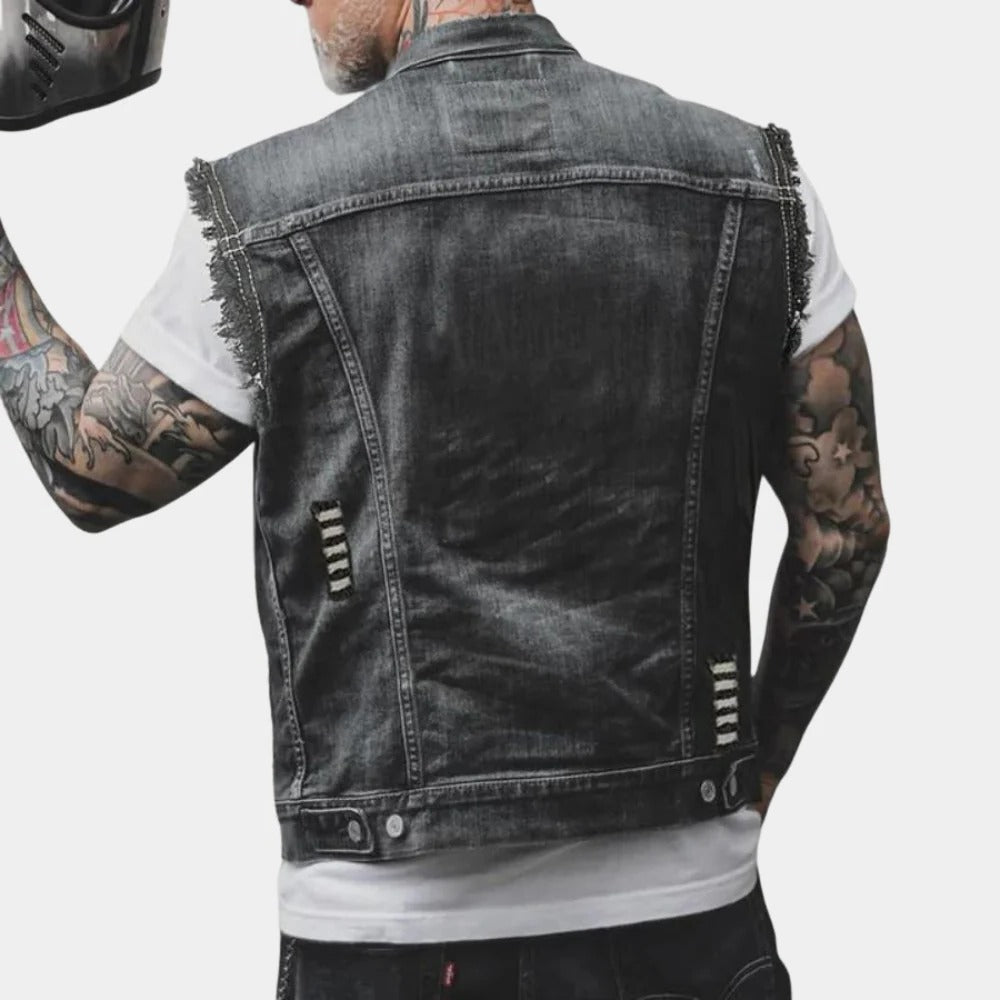 Retro-Jeansweste für Herren im Vintage-Look für Festival, Konzert und Freizeit – ärmellos, Denim, kombinierbar mit Shirt und Hoodie, S bis XL