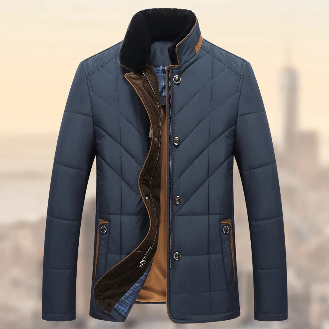 Gesteppte Winterjacke für Herren mit gefüttertem Stehkragen für Arbeitstag und Abend – isoliert, Knopfleiste, S bis 3XL, Blau oder Grau