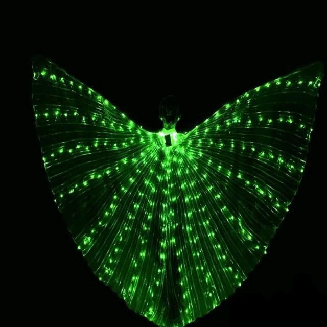 Leuchtende LED-Schmetterlingsflügel mit Teleskopstäben und Halskragen für Auftritte und Events – Erwachsene oder Kinder, 2 Lichtmodi, 7 Farben
