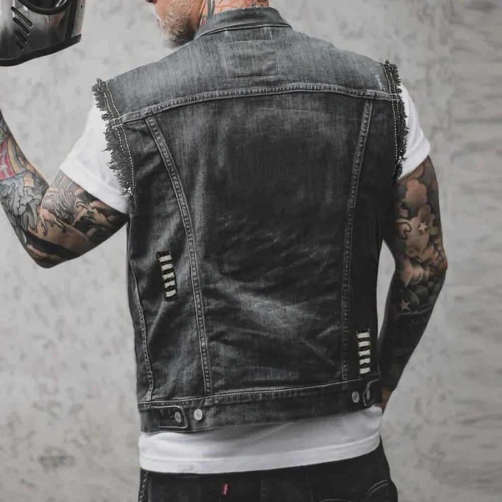 Retro-Jeansweste für Herren im Vintage-Look für Festival, Konzert und Freizeit – ärmellos, Denim, kombinierbar mit Shirt und Hoodie, S bis XL