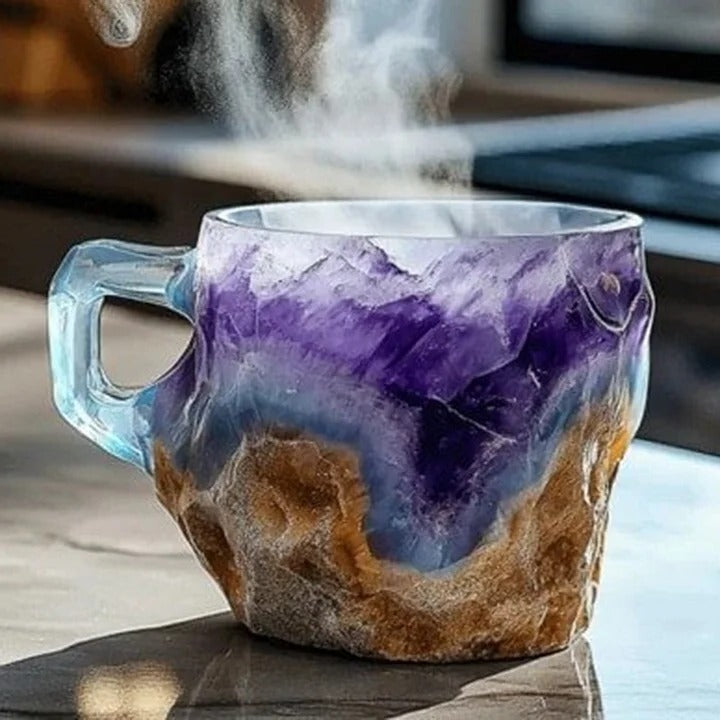 Kaffeetasse in Mineralkristall-Optik aus Kunstharz für Kaffee und Tee im Alltag – spülmaschinengeeignet, ergonomischer Henkel, in 12 Farben