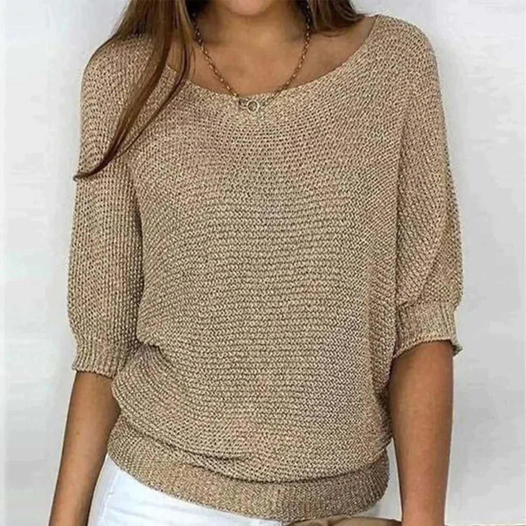 Locker geschnittener Strickpullover für Damen mit Fledermausärmeln für Alltag und Anlässe – Rundhals, Dreiviertelärmel, Polyester, S bis 3XL, 7 Farben