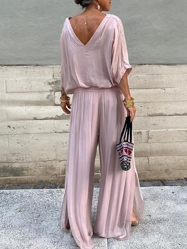 Elegantes Zweiteiler-Set aus Oberteil und weiter Chiffonhose für Hochzeiten, Dinner und Abendveranstaltungen – S bis 3XL, 10 Farben