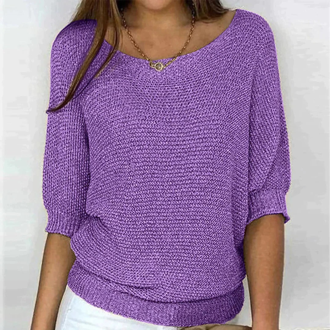 Locker geschnittener Strickpullover für Damen mit Fledermausärmeln für Alltag und Anlässe – Rundhals, Dreiviertelärmel, Polyester, S bis 3XL, 7 Farben