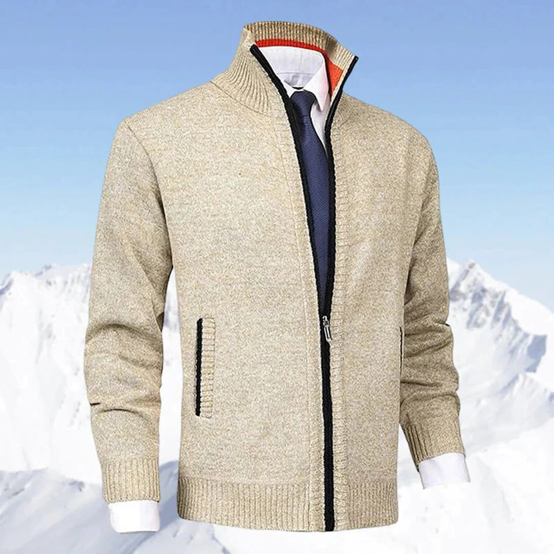 Herren-Strickjacke mit Reißverschluss und Stehkragen für Arbeit, Freizeit und Reisen – warm und weich, Seitentaschen, M bis 3XL, 6 Farben