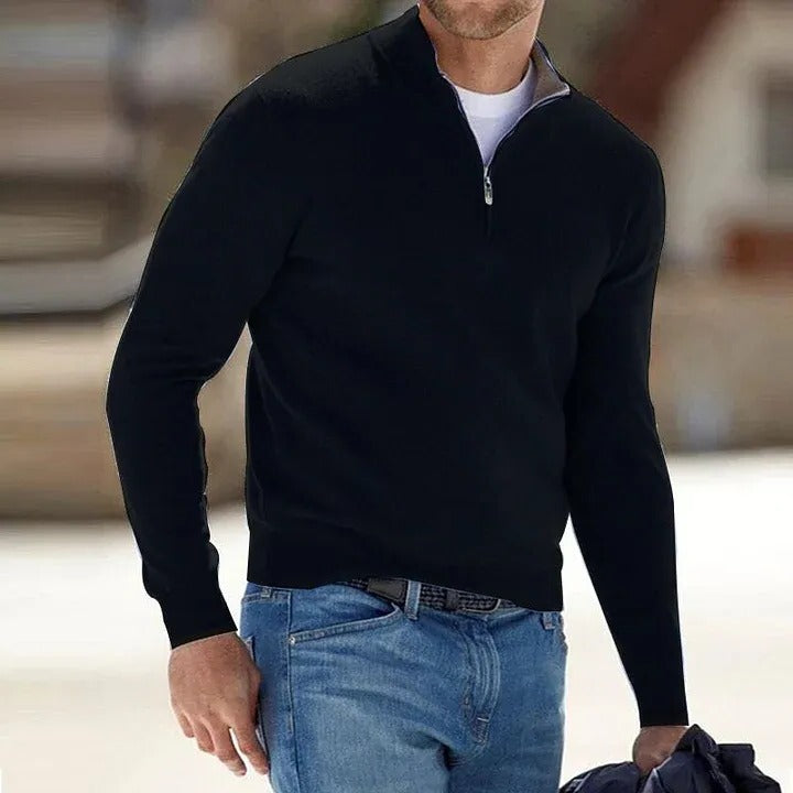 Herren-Pullover mit Reißverschluss für Alltag, Büro und Freizeit – Langarm, unifarben, für Herbst, Winter und Frühling, M bis 5XL, 9 Farben